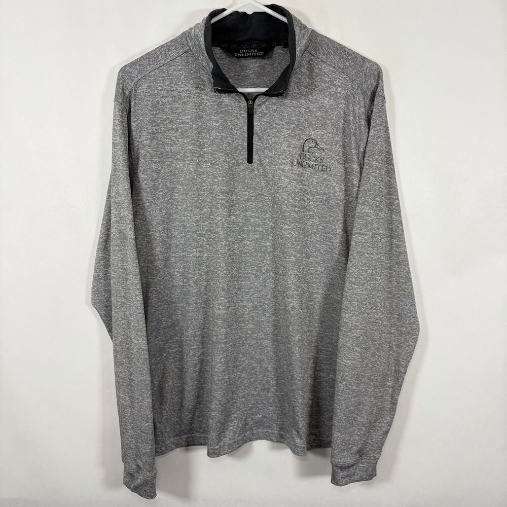Ducks Unlimited 1/4 Zip Pullover Mens Medium Gray Heathered Logo Performance